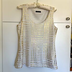 David Cline Women’s White Gold Burnout Polka Dot Tank Size L Pet & Smoke Free